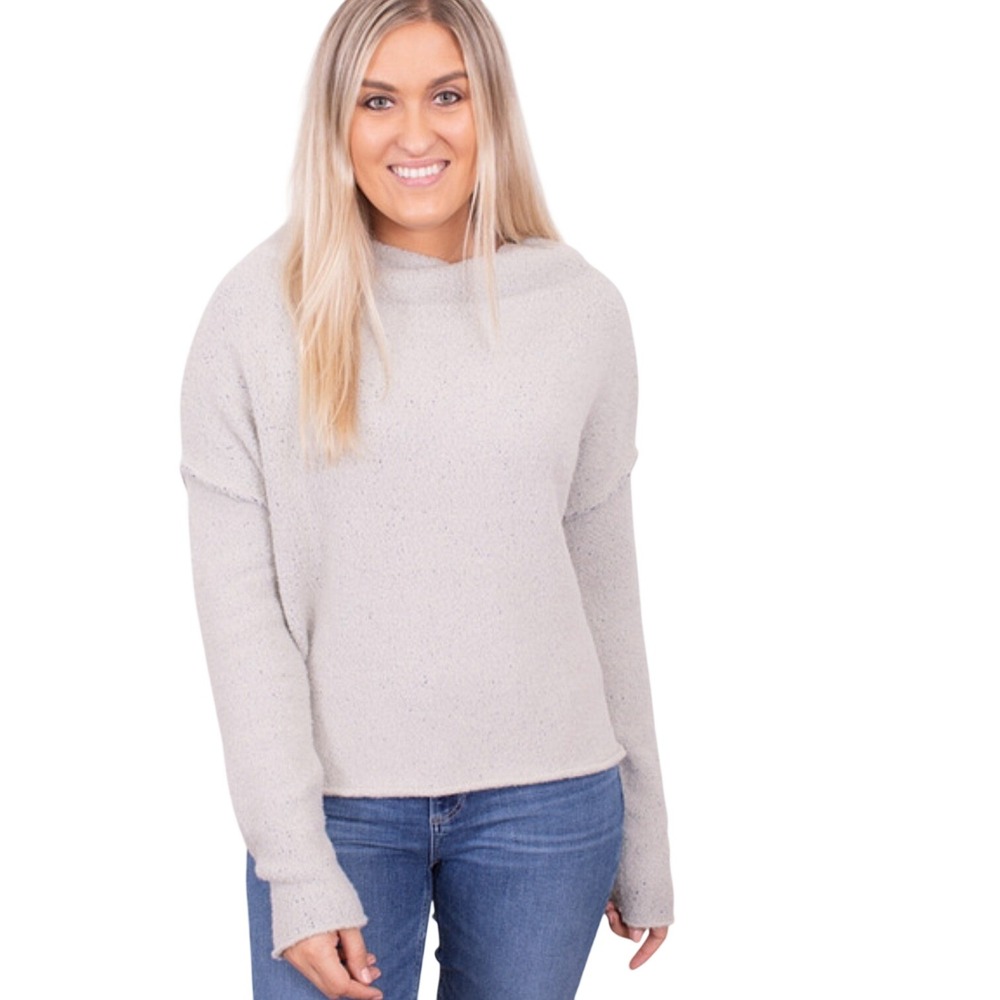 Free People Found My Friend Mock Neck Sweater Oatmeal Cream Marl Womens Medium‎